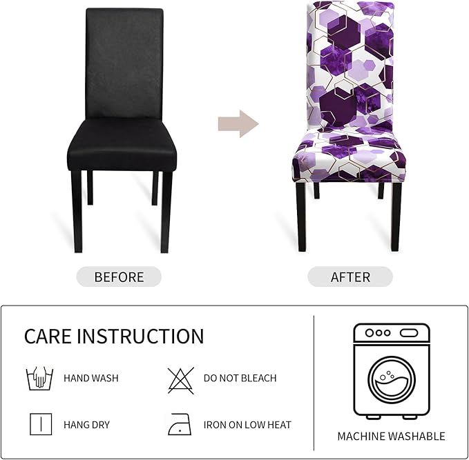 Gibelle Dining Room Chair Covers Set of 6, Soft Stretch Kitchen Chair Covers Slipcover Protector, Removable Washable Geometric Parson Chair Covers 6 Pack, Purple Gibelle