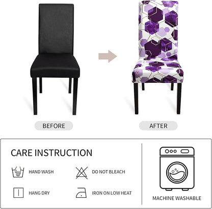 Gibelle Dining Room Chair Covers Set of 6, Soft Stretch Kitchen Chair Covers Slipcover Protector, Removable Washable Geometric Parson Chair Covers 6 Pack, Purple Gibelle