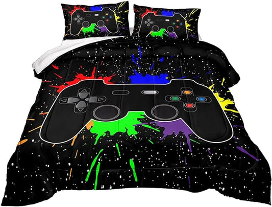 Gaming Comforter for Boys Teen,Game Contoller Bedding Set for Boys Kids,Down Alternative Comforter for All Season,Gamer Home Decor for Boys Comforter Set (Comforter-Game27, Full) - LeafyLoom