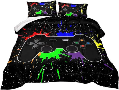 Gaming Comforter for Boys Teen,Game Contoller Bedding Set for Boys Kids,Down Alternative Comforter for All Season,Gamer Home Decor for Boys Comforter Set (Comforter-Game27, Queen) - LeafyLoom