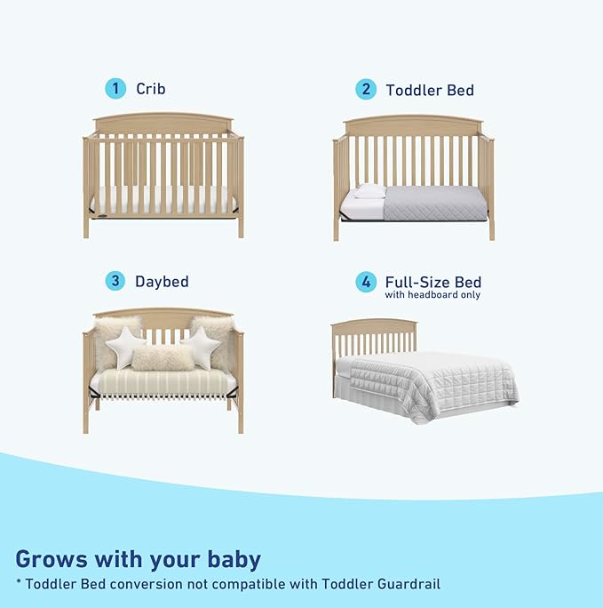 Graco Benton 5-in-1 Convertible Crib (Driftwood) – GREENGUARD Gold Certified, Converts from Baby Crib to Toddler Bed, Daybed and Full-Size Bed, Fits Standard Full-Size Crib Mattress - LeafyLoom