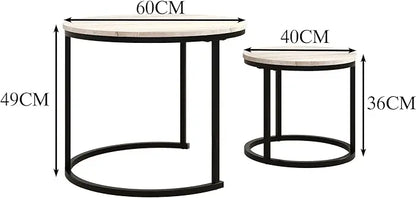 Round Coffee Table Set of 2 for Living Room,Black Small Coffee Table Living Room Table,Nesting Tables Metal Frame/Wood,Sturdy and Easy Assembly,Stacking Side Tables Bedroom,White Oak - LeafyLoom