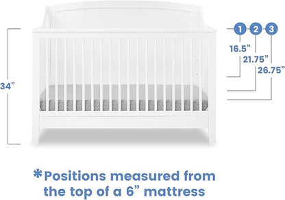 Delta Children Campbell 6-in-1 Convertible Crib - Greenguard Gold Certified, Bianca White - LeafyLoom