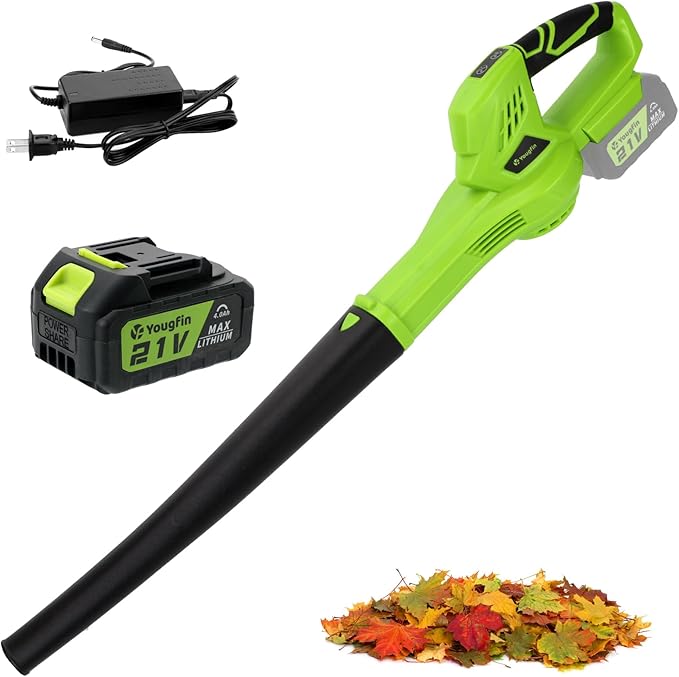 YOUGFIN Cordless Leaf Blower,21V Battery Powered Leaf Blower for Lawn Care, Electric Lightweight Mini Leaf Blower (Battery & Charger Included) - LeafyLoom