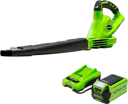 Greenworks 40V Leaf Blower/Sweeper, 150 MPH, Lightweight, Quiet, with 2.0 Ah Battery and Charger - LeafyLoom