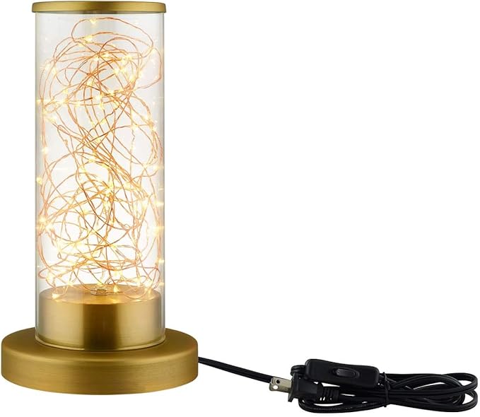 Modway Adore Cylindrical Shaped Clear Glass and Brass Bedside Lamp, Desk Lamp or Table Lamp - LeafyLoom