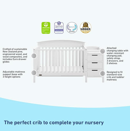 Graco Benton 4-in-1 Convertible Crib and Changer (White) – Crib and Changing Table Combo, Includes Water-Resistant Changing Pad, 3 Drawers, Converts to Toddler Bed, Daybed and Full-Size Bed - LeafyLoom