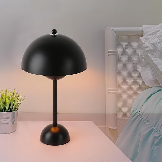 COSYLUX Modern Small Table Lamp for Bedroom, Cute Dome Shade Reflecting Light Reading Lamp for Living Room, Kid's Room, Study, Office, Beside Bedside Nightstand Desk Lamp(Black) - LeafyLoom