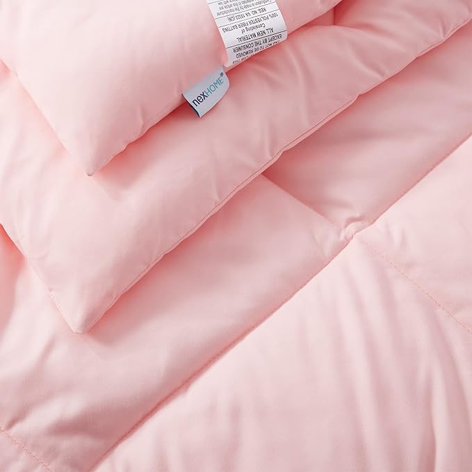 NexHome Pink King Bed in a Bag 7-Pieces Comforter Sets with Comforter and Sheets Soft All Season Bedding Sets with Comforter, Pillow Shams, Flat Sheet, Fitted Sheet and Pillowcases - LeafyLoom