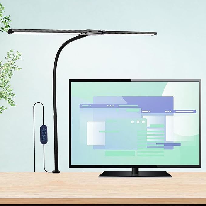 Desk Lamp for Office Home - LED Reading Light 160 LEDs with Clamp Table Lamps Eye-Caring Study Clip on Lights 3 Modes & Stepless Dimming Double Head Computer Lighting for Home, Office and Bedroom - LeafyLoom