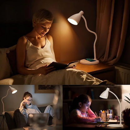 LED Desk Lamp with 15W Wireless Charger & USB Charging Port, 5 Colors, 6 Brightness Dimmable Reading Lamp Eye Care Touch Control Metal Table Lamp Flexible Gooseneck Desk Light for Home Office - LeafyLoom