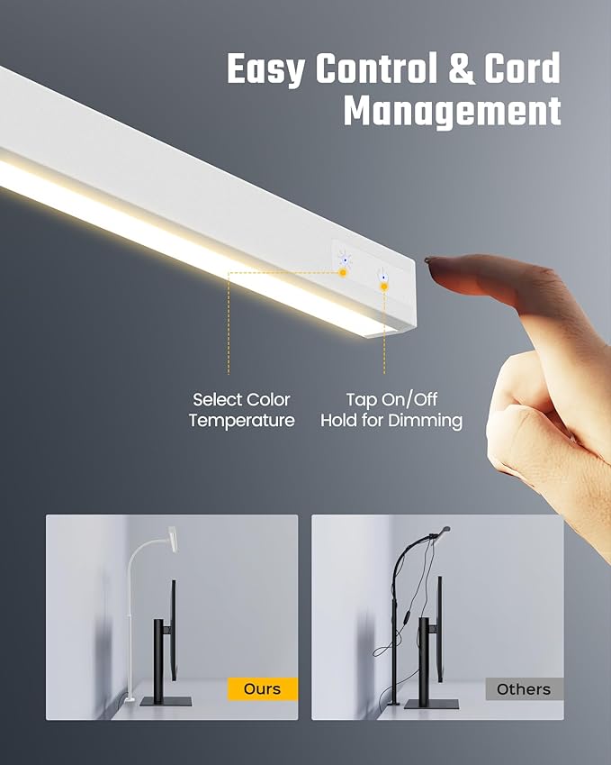 SUPERDANNY LED Desk Lamp for Home Office, Eye-Caring Desk Light with Adjustable Gooseneck, 12W Touch Control Dimmable Brightness, Architect Clamp Lamp with USB Adapter, White - LeafyLoom