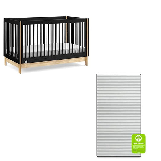 babyGap by Delta Children Tate 4-in-1 Convertible Crib TrueSleep Crib and Toddler Mattress (Bundle), Ebony/Natural - LeafyLoom