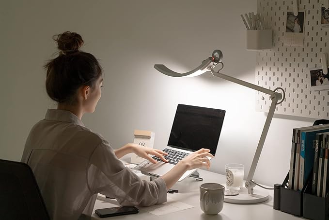 BenQ WiT e-Reading Desk Lamp | Eye-caring for Home Office, Reading, Study, Craft | Ultrawide, Bright, Dimmable with 13 Colour Modes | Adjustable Arm | Matte Silver - LeafyLoom