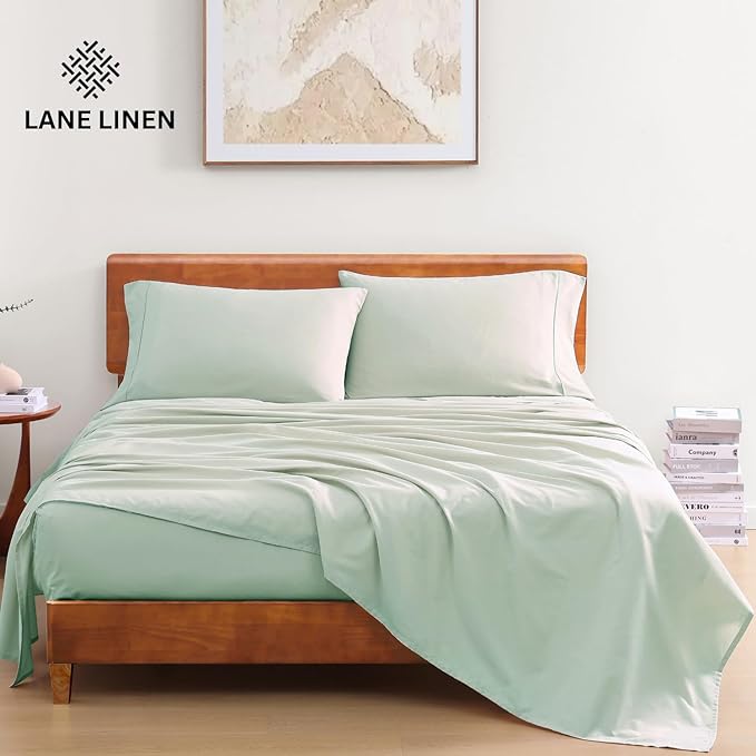 LANE LINEN 100% Organic Cotton Cool Blue Full Sheets Set 4-Piece Pure Long Staple Percale Weave Bedding for Bed Breathable Fits Mattress Upto 15" Deep - LeafyLoom