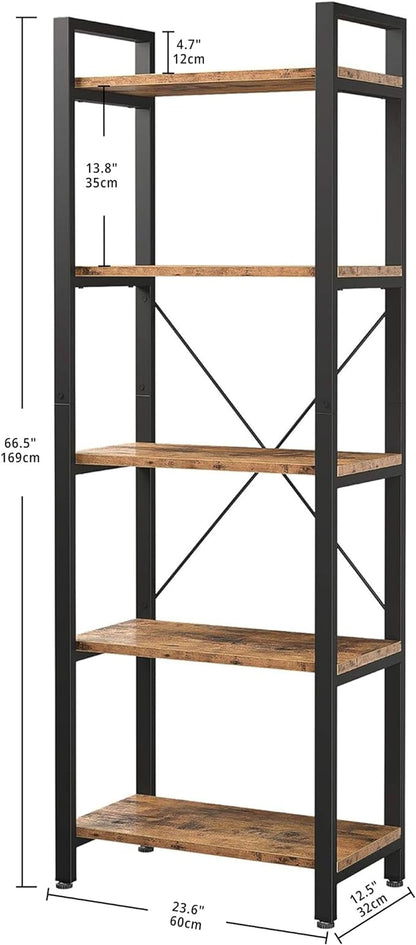 IRONCK Bookshelf 5-Tier Ladder Shelf 110lbs/shelf Vintage Industrial Style Bookcase for Home Decor, Office Decor - LeafyLoom