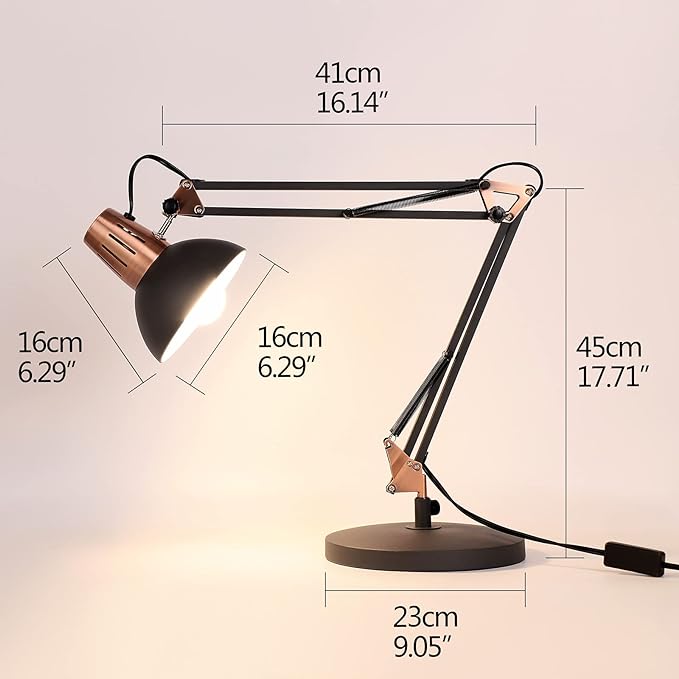 FIRVRE Metal Desk Lamp Adjustable Goose Neck Architect Table Lamp Sandy Black Tall Reading Light Swing Arm Desk Lamp with Clamp Eye-Caring for Bedroom Bedside Study Home Office Library Workplace - LeafyLoom