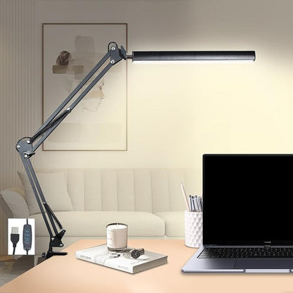 Adjustable Swing Arm Desk Lamp with Clamp, LED Desk Lamp,Dimmable Desk Light, 3 Colors 10 Brightness Adjustable Flexible Gooseneck, Architect Task Lamp for Home Office - LeafyLoom