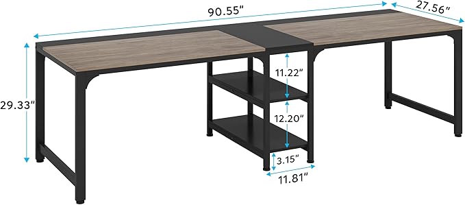 90.5 Inch Large Double Home Office Compuer Desk Two Person Study Table - LeafyLoom