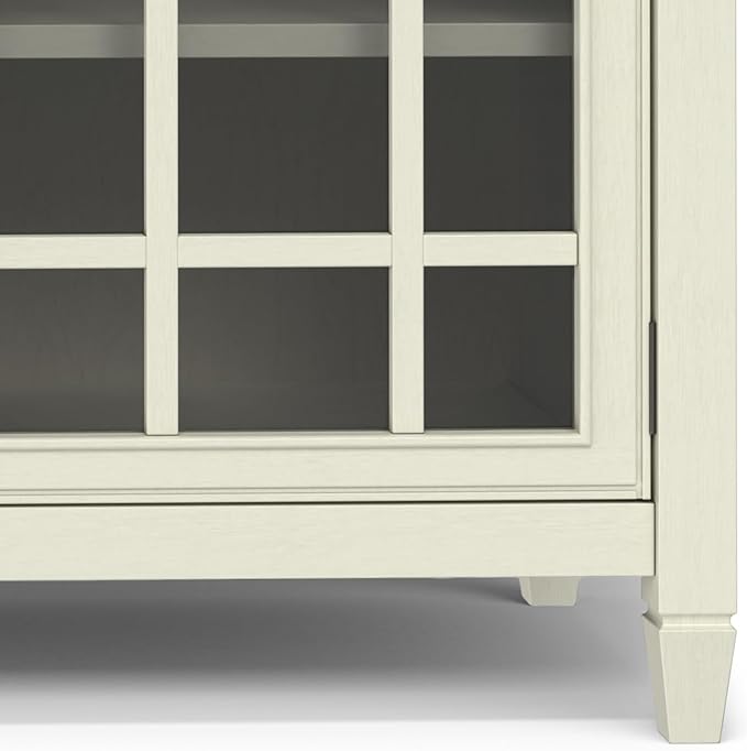 SIMPLIHOME Connaught Low Storage Cabinet, 60 inch, Antique White - LeafyLoom