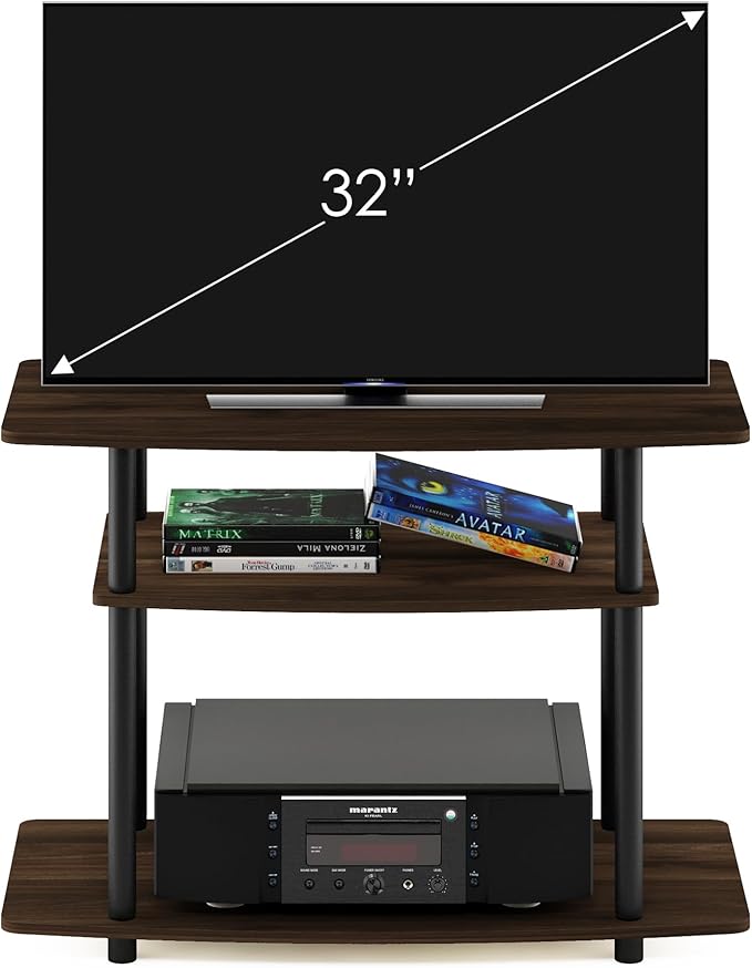 Furinno Turn-N-Tube No Tools 3-Tier Entertainment Center TV Stand for TV up to 32 Inch, Plastic Round Tubes, Columbia Walnut/Black - LeafyLoom