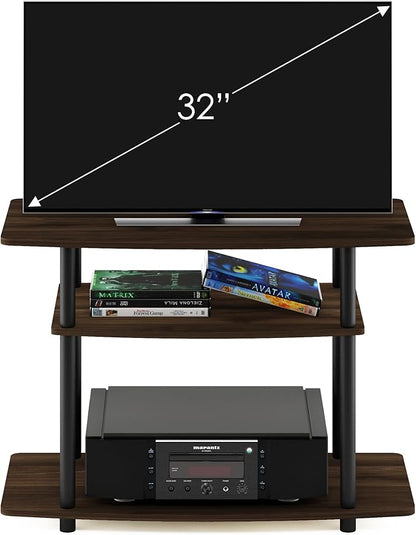 Furinno Turn-N-Tube No Tools 3-Tier Entertainment Center TV Stand for TV up to 32 Inch, Plastic Round Tubes, Columbia Walnut/Black - LeafyLoom