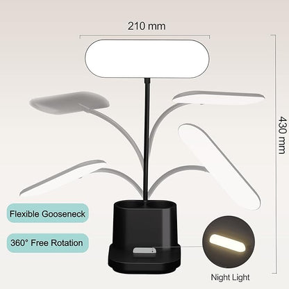 YOUKOYI LED Desk Lamps for Kids, Small Desk Lamps with Pen Holder, 3600mAh Battery Operated Desk Lamp 3Color Modes Stepless Dimming Cute Desk Lamp, Gooseneck Desk light for Home Office, Reading, Study - LeafyLoom