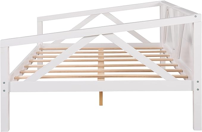 Jintop Full Size Daybed with Additional Storage Space,Sturdy Sofa Bed Frame W/ 8 Wood Slat Support,Easy to Install,for Teens Kids Girls Boys,Living Room Bedroom Apartment,White - LeafyLoom