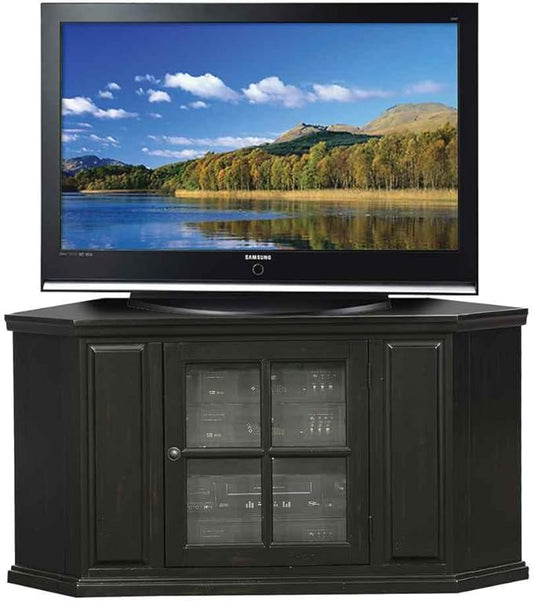 Leick Home 83285 One Door Corner TV Stand with Enclosed Storage For 50" TV's, Black Rub - LeafyLoom