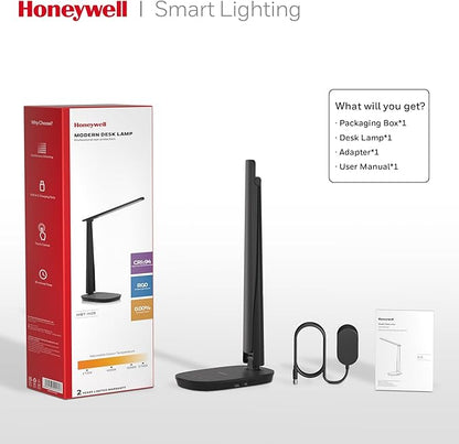 Honeywell Sunturalux™ LED Desk Lamp Dimmable Desk Light with USB A+C Dual Charging Port Eye-Caring Foldable Table Lamp with 4 Color Modes for Home Office Bedroom Reading Study Work HWT-H2B Black - LeafyLoom