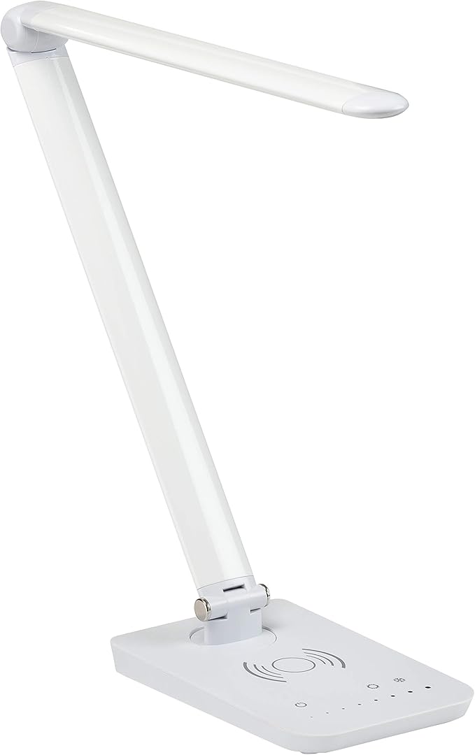 Safco LED Desk Lamp with Built-in Wireless Charging Pad, USB Port, Dimmable, Pivoting Neck, White 1009WH 16"x5"x16.75" - LeafyLoom