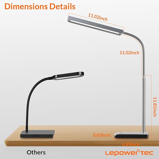 LED Desk Lamp, 12W Reading Desk Lamp for Office Home with 60 Lighting Modes, Touch Control & Timer Function, 750LM Bright Eye-Caring Gooseneck Desk Light Table Lamp for Study, Work, Silver - LeafyLoom