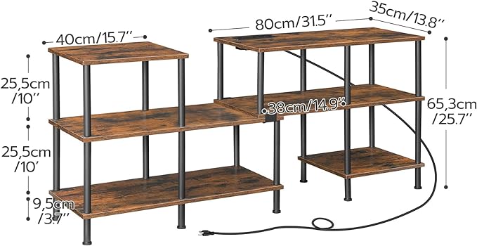 HOOBRO TV Stand, Deformable TV Stand with Power Outlets to 75 Inch, Modern Entertainment Center with Storage Shelves, Media TV Console Table for Living Room, Bedroom, Rustic Brown and Black BF15UDS01 - LeafyLoom