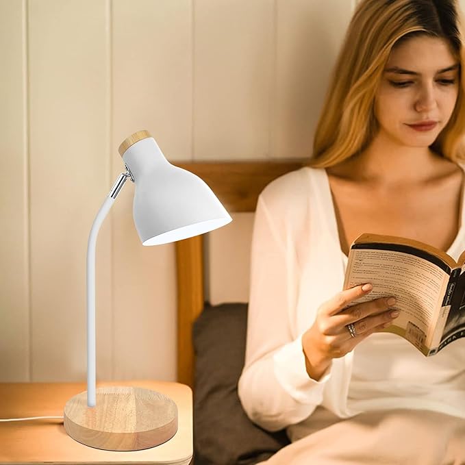 Himmel Desk Lamp, Adjustable Metal Table Lamp, Children's Table Lamp for Bedroom, Living Room, E27 Socket Reading Next to Lamp (White) - LeafyLoom