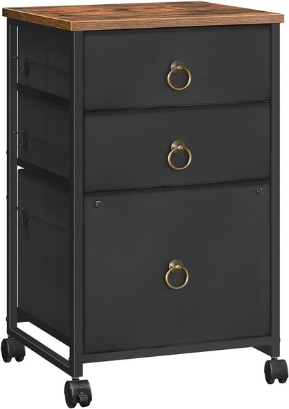 HOOBRO 3-Drawer Mobile File Cabinet, Vertical Filing Cabinet, Office Cabinet, Filing Cabinet for Home Office, Rolling Printer Stand, A4/Letter-Sized, Nonwovens Drawer, Rustic Brown and Black BFK30WJ01 - LeafyLoom