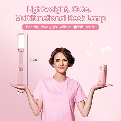 VAVOFO Desk Lamp Foldable Portable Cute Desk Lamp, Battery Powered Desk Lamp, Built-in 6000mAh Rechargeable, 3 Color Warm Pink Desk Lamp, USB C Rechargeable Desk Lamp, Cordless Desk Lamp, Battery Lamp - LeafyLoom