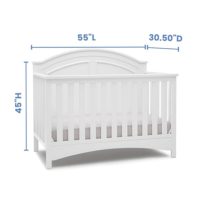 Delta Children Perry 6-in-1 Convertible Crib - Greenguard Gold Certified, Bianca White + Simmons Kids Radiant Sky Dual Sided Baby Crib Mattress and Toddler Mattress (Bundle) - LeafyLoom