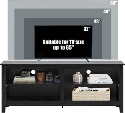 TV Stand for 65 inch TV with Storage,Modern TV Entertainment Center for Bedroom,TV Media Console Table with 4 Open Storage Shelve,55 inch Wood TV Cabinet Black - LeafyLoom