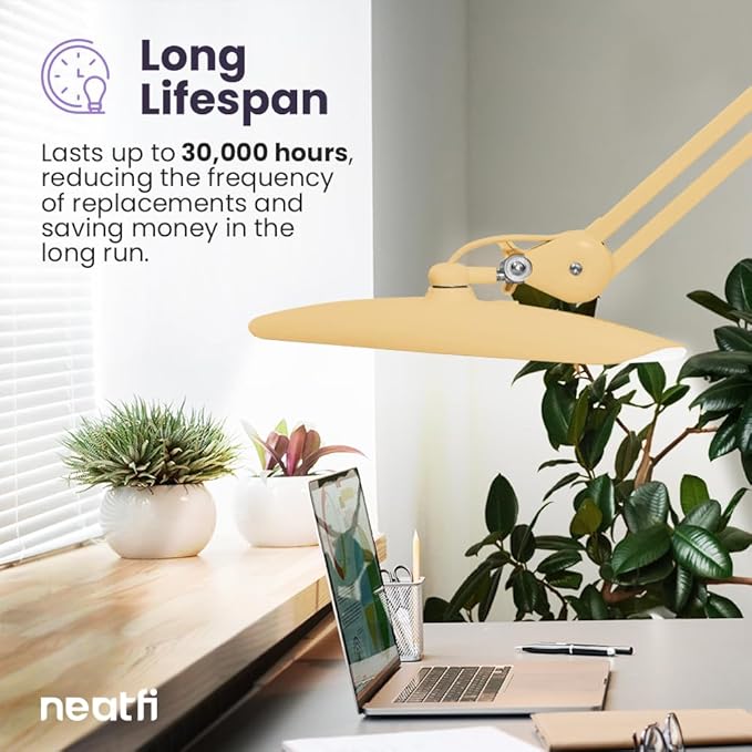 Neatfi XL 2,200 Lumens LED Task Lamp, 24W Super Bright Desk Lamp, 117 Pcs SMD LED, 4 Level Brightness, Dimmable, Task LED Light for Home, Office, Workbench (Non-CCT, Gold) - LeafyLoom