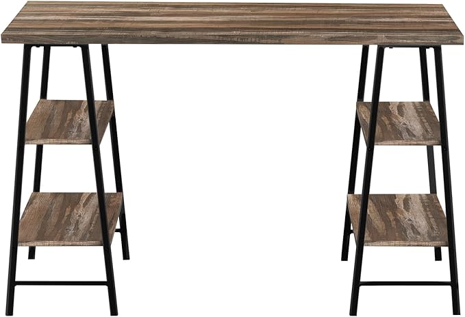 Monarch Specialties 7525 Computer Desk, Home Office, Laptop, Storage Shelves, 48" L, Work, Metal, Laminate, Black, Contemporary, Modern Desk-48, 47.25" L x 23.75" W x 30" H, Brown Reclaimed Wood-Look - LeafyLoom