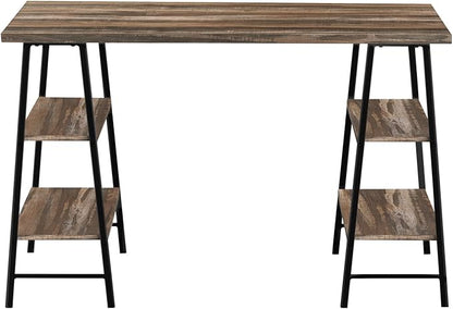 Monarch Specialties 7525 Computer Desk, Home Office, Laptop, Storage Shelves, 48" L, Work, Metal, Laminate, Black, Contemporary, Modern Desk-48, 47.25" L x 23.75" W x 30" H, Brown Reclaimed Wood-Look - LeafyLoom