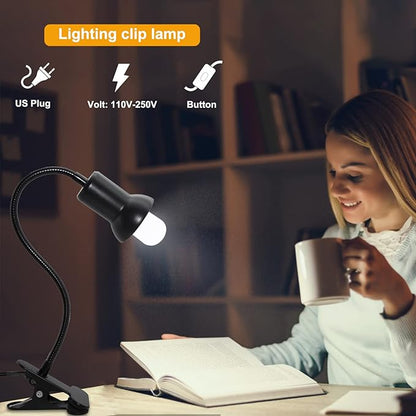 Desk Clip Lamp Holder Clamp Clip on Light with 40CM Swing Arm 360 ° Flexible Gooseneck Clip Lamp with 220CM Cable E27 Reading Clip Lamp for Bedroom Turtle Heating Lamps - LeafyLoom