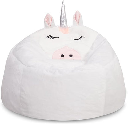 Posh Creations Cute Soft and Comfy Bean Bag Chair for Kids, Large, Animal - White Unicorn - LeafyLoom