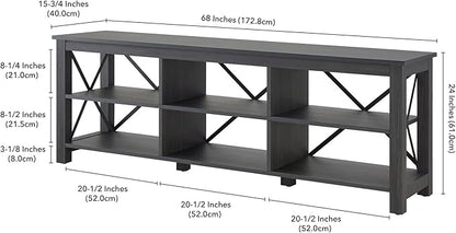 Henn&Hart Rectangular TV Stand for TV's up to 80" in Charcoal Gray, Electric Fireplace TV Stands for the Living Room - LeafyLoom