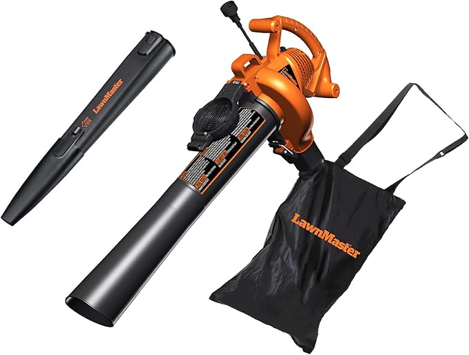 LawnMaster BV1210 Electric Blower Vacuum Mulcher 12 Amp 2-Speed Adjustment with Metal Impeller 240 MPH 380 CFM 16:1 Mulch Ratio - LeafyLoom