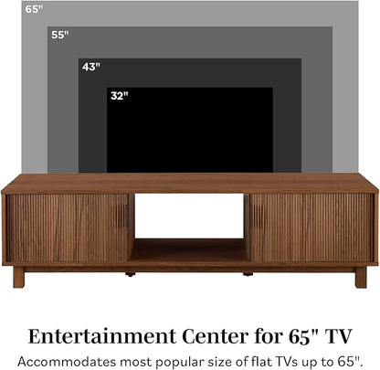 Walker Edison Walton Modern Fluted-Door Low Stand for TVs up to 65 Inches, 58 Inch, Mocha - LeafyLoom