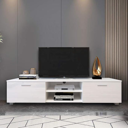 63" TV Stand with Open Shelves, Television Stands for TVs Up to 70", Media Console Entertainment Center Television Table with 2 Storage Cabinet for Living Room, Bedroom, White - LeafyLoom