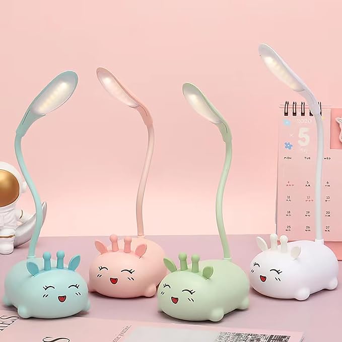 Cute Deer Lamp USB Rechargeable Reading Light,LED Desk Lamp for Kids, Portable LED Table Light, Flexible Gooseneck Eye-Care Cartoons Small Desk Lamp Girls Gifts (White) - LeafyLoom