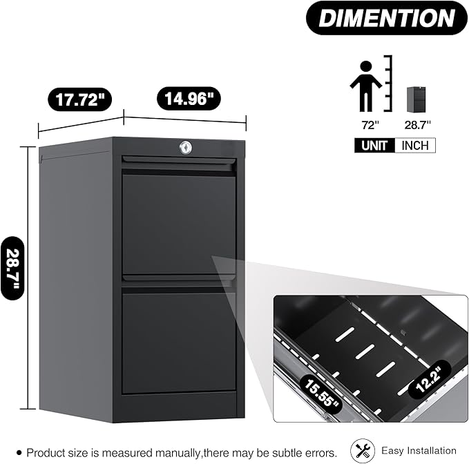 2 Drawers Vertical File Cabinet, Metal Lockable Filing Cabinet, Office File Storage Cabinet for A4 Letter/Legal Size, Assembly Required - LeafyLoom