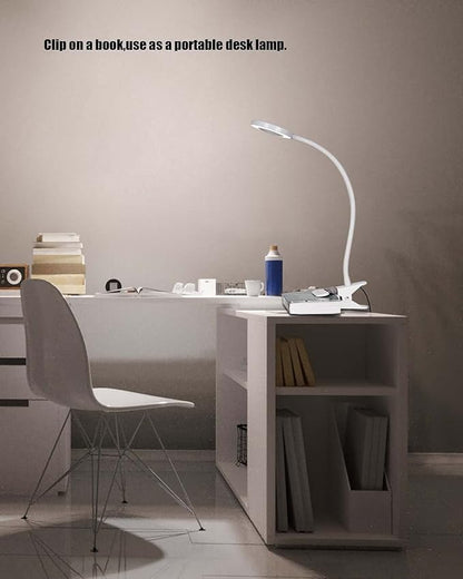 LED Reading Light, Dimmable Clamp Light for Bed Headboard, Bedroom, Office, 3 Modes & 9 Dimming Levels, Flexible Clip Desk Lamp, Adapter Included (Mattewhite) - LeafyLoom